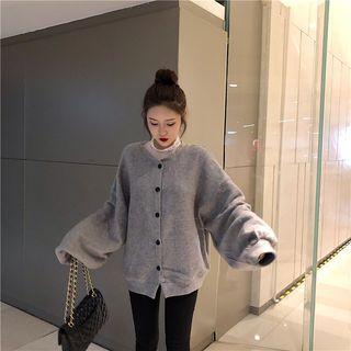 Long-sleeve Mock Neck Lace Top / Plain Buttoned Jacket