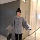 Long-sleeve Mock Neck Lace Top / Plain Buttoned Jacket