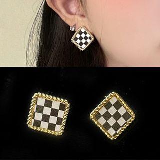 Square Checker Alloy Earring 1 Pair - Gold - One Size