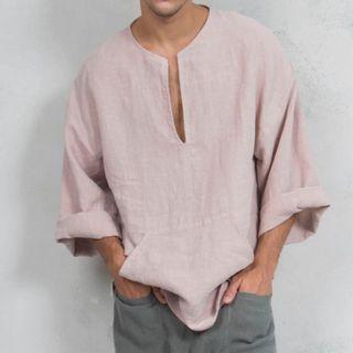 Bell-sleeve Split-neck T-shirt