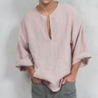 Bell-sleeve Split-neck T-shirt