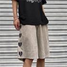 Heart Embroidered Straight Leg Sweatshorts