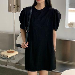 Padded-shoulder Crewneck Plain Dress
