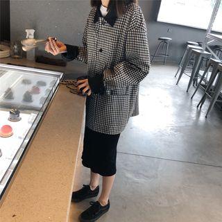 Gingham Buttoned Blazer / Knitted Skirt