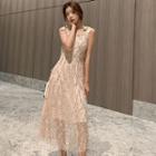 Sequined Short-sleeve Playsuit / Sleeveless Dress