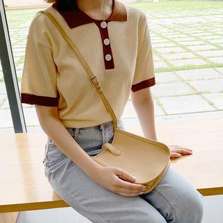 Contrast-trim Knit Polo Shirt Light Yellow - One Size