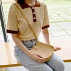 Contrast-trim Knit Polo Shirt Light Yellow - One Size