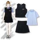 Printed Button Vest / Short-sleeve Shirt / Mini Pleated Skirt