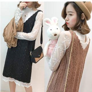 Pointelle Knit Pinafore Dress