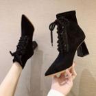 Faux Suede Lace-up Chunky-heel Ankle Boots