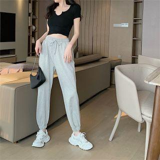 Short-sleeve Plain T-shirt / High-waist Plain Sweat Pants
