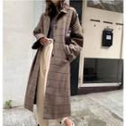 Plaid Button Long Coat As Shown In Figure - One Size