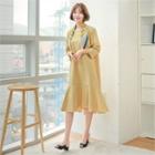 3/4-sleeve Ruffle-hem Midi Dress