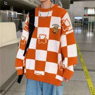 Checkered Bear Embroidered Sweater