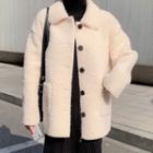Faux Shearling Button Jacket Beige - One Size