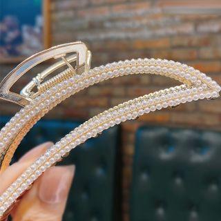 Faux Pearl Hair Claw 1pc - Gold & White - One Size