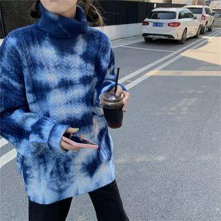 Long-sleeve Turtleneck Tie Dye Knit Sweater