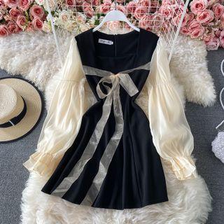Color Block Sleeve A Line Dress