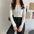 Plain Long-sleeve Knit Single-breasted T-shirt