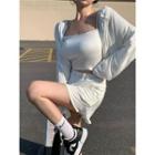 Cropped Camisole Top / Mini A-line Skirt / Zip-up Hoodie