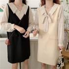Mock Two-piece Dotted Long-sleeve Shift Dress