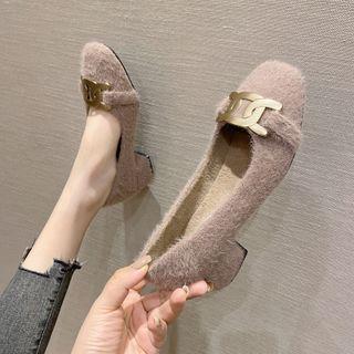 Buckle Fluffy Chunky Heel Pumps