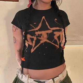 Short-sleeve Crew Neck Star Print Crop Top