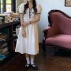 Puff-sleeve Contrast Trim Dress White - One Size