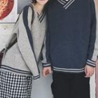 Couple Matching Contrast Trim V-neck Sweater