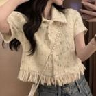 Short-sleeve Fringed Blouse Yellow - One Size