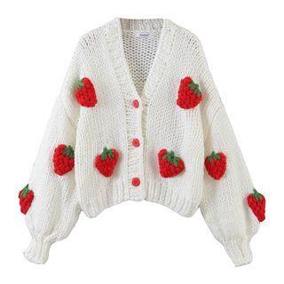 Strawberry Cable Knit Cardigan White - One Size