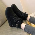 Fleece-lined Studded Lace-up Short Boots