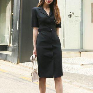 Short-sleeve Button-up Midi Bodycon Dress