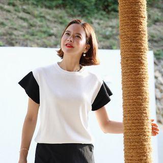 Contrast Cap-sleeve Knit Top