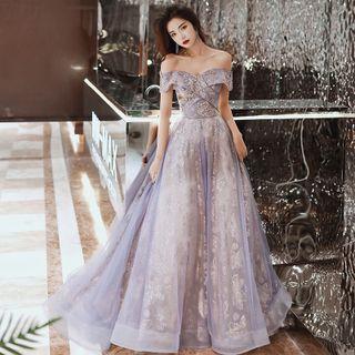 Off Shoulder Embroidered A-line Gown