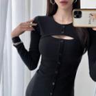 Cutout-trim Button-up Long Dress