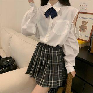 Cold-shoulder Shirt With Bowtie