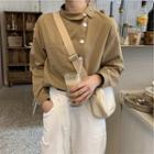 Long-sleeve Plain Shirt Khaki - One Size