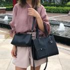 Faux Leather Contrast Stitch Handbag With Shoulder Strap