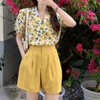 Floral Print Short-sleeve Shirt / Wide Leg Shorts