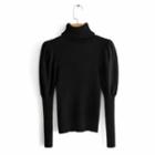 Puff-sleeve Turtleneck Knit Top
