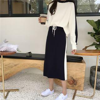 Set: Color Block Sweatshirt + Midi Skirt