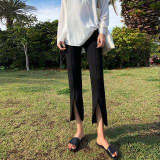 Cropped Slit Straight Leg Pants