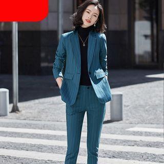 Plain Shirt / Striped Dress Pants / Striped Blazer / Set
