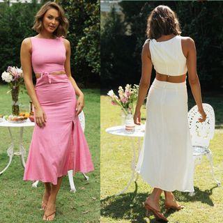 Set: Crop Tank Top + Side-slit Midi A-line Skirt