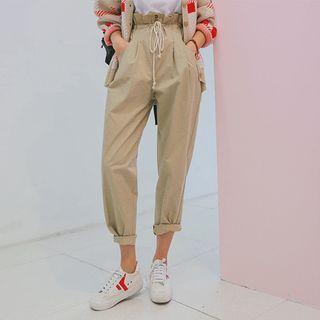 Drawcord Paperbag-waist Baggy-fit Pants