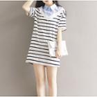 Collared Striped Panel Short Sleeve Dress