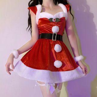 Sleeveless Xmas A-line Dress Red - One Size