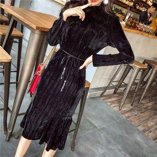 Long-sleeve Mock-neck Midi Mermaid Velvet Dress