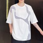 Elbow-sleeve Irregular Striped T-shirt